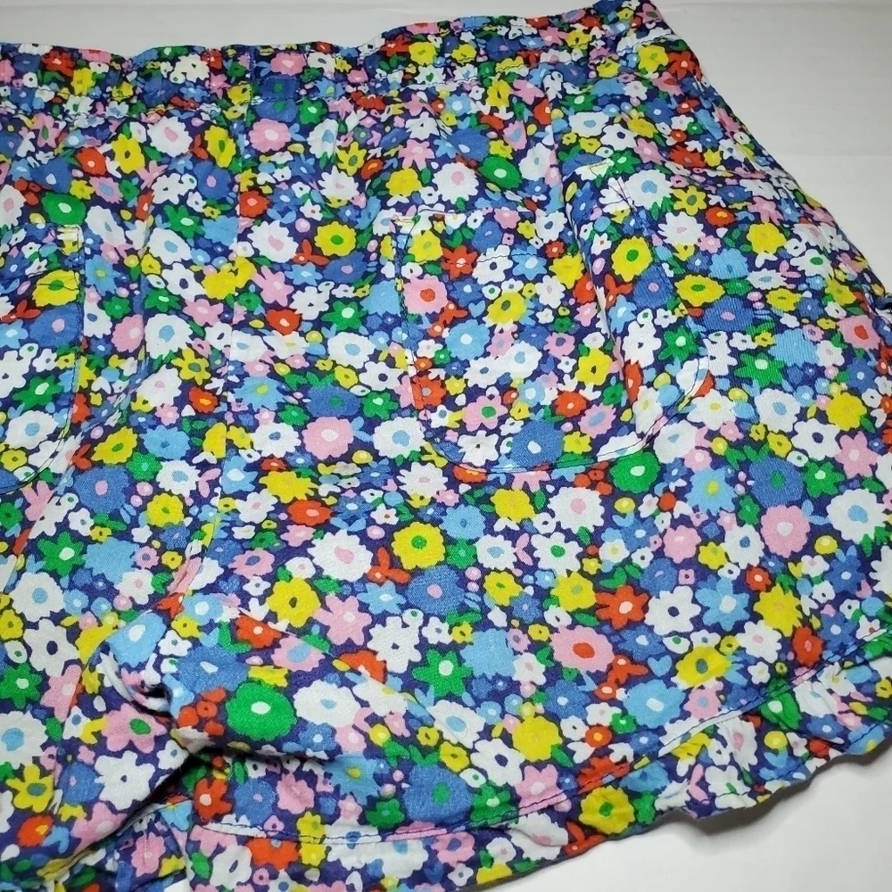 Mini Boden Floral shorts ruffles navy pockets drawstring girls Sz 9Y